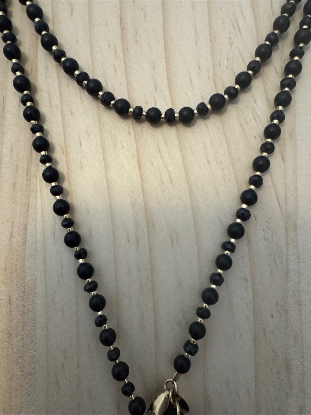 Twine and Twig Black Beaded Layered Necklace with Tassel and White Stone Pendant - Picture 4 of 4